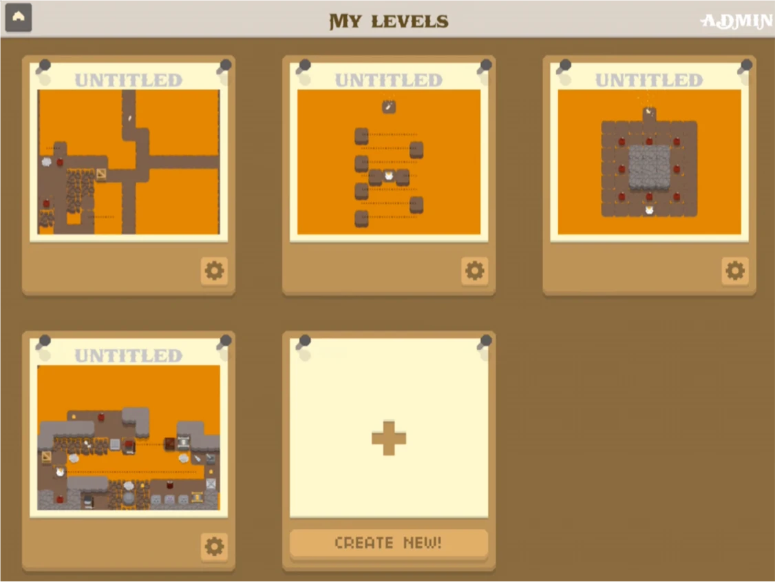 My Levels screen showing a grid overview of player-created levels